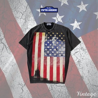 America flag เสื้อยืดงานฟอกสกรีนสไตล์วินเทจ