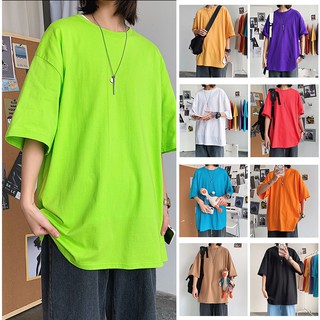 ⚡พร้อมส่ง⚡เสื้อยืดOversize เสื้อยืดแขนสั้นสีพื้น เสื้อยืดทรงโอเว่อร์ไซส์ สไตล์เกาหลี สีสันสดใส010