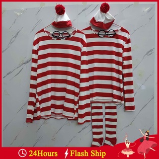 เครื่องแต่งกาย เสื้อยืด ลาย Where s Wally Waldo สีแดง สําหรับเด็ก ผู้ใหญ่ ผู้หญิง ผู้ชาย