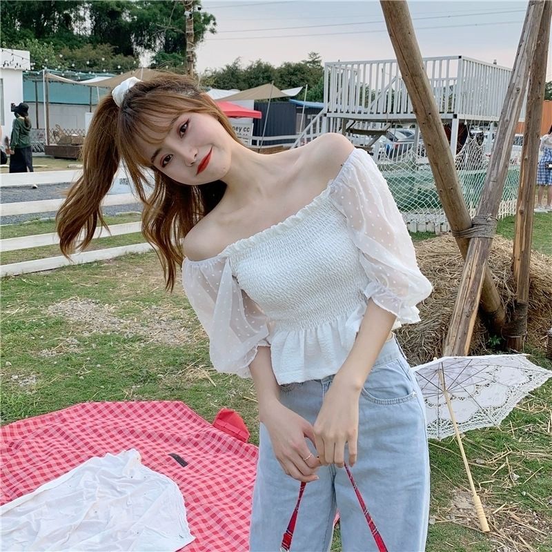 เสื้อแขนพองแต่งระบาย-เสื้อคอเหลี่ยม-กระโปรงทูนิค-น่ารัก-เซ็กซี่-มีหลากหลายสีให้เลือก