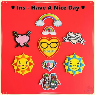 ♥ Ins - แผ่นรีดติดเสื้อ ลาย Have A Nice Day ♥ 1 ชิ้น ดวงอาทิตย์ รุ้ง หัวใจ DIY เย็บบนเหล็กบนป้าย