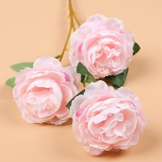 สามหัวดอกโบตั๋นดอกไม้ประดิษฐ์ตกแต่งงานแต่งงานดอกไม้ประดิษฐ์บ้านจัดดอกไม้แกนดอกโบตั๋น
