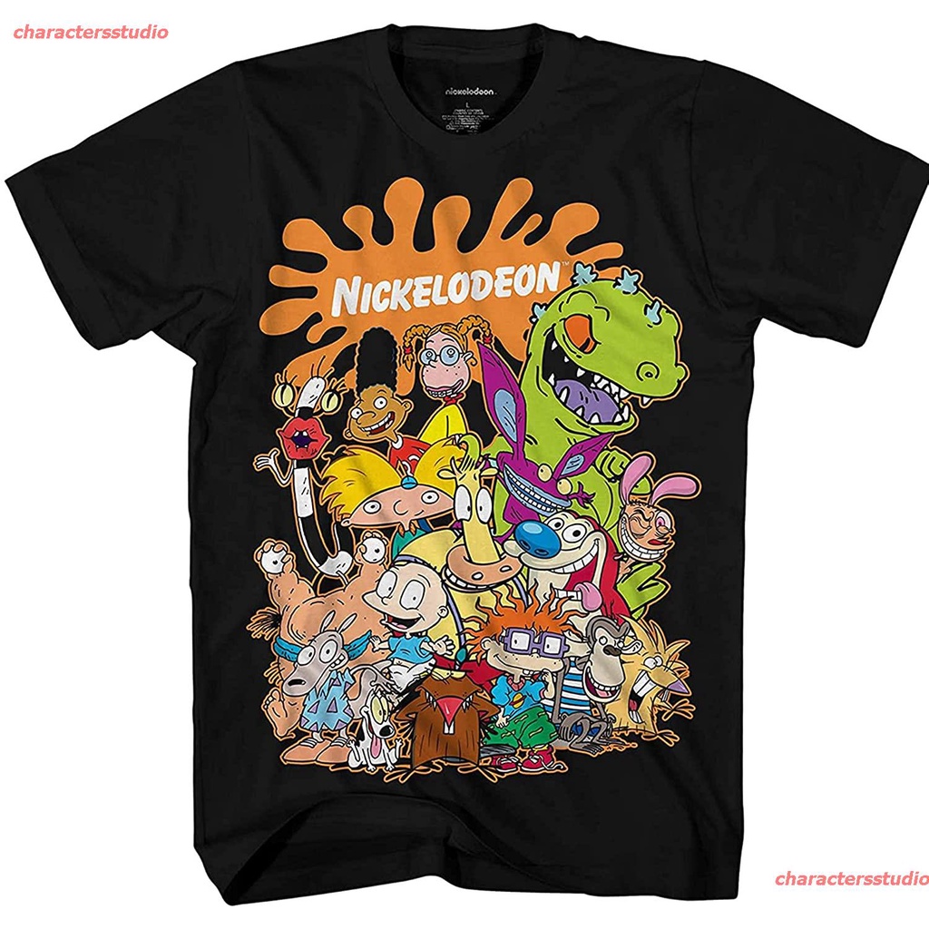 คอลูกเรือเสื้อยืดคอกลมnew-nickelodeon-mens-90s-clic-shirt-rugrats-reptar-ren-amp-stimpy-and-hey-arnold-vintage-t-shi