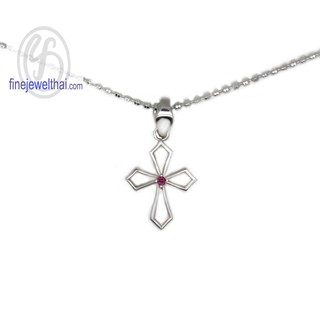 Finejewelthai จี้ทับทิม-จี้เงินแท้-จี้ไม้กางเขน-Ruby-Pendant-Silver-P1120rb