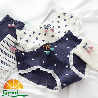 สินค้า 👑Gemi Gemi Gemi👑 #C-002 กางเกงในสีกรมลายจุด สีขาวลายจุด ลายทาง มีโบว์เชอรี่ตรงกลาง  สวมใส่สําหรับผู้หญิง ผ้านิ่ม คุ้มค่า
