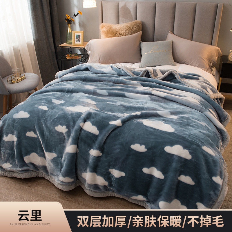 nanjiren-blanket-comforter-double-layer-double-sided-with-velvet-thick-winter-quilt-winter-quilt-student-dormitory-coral