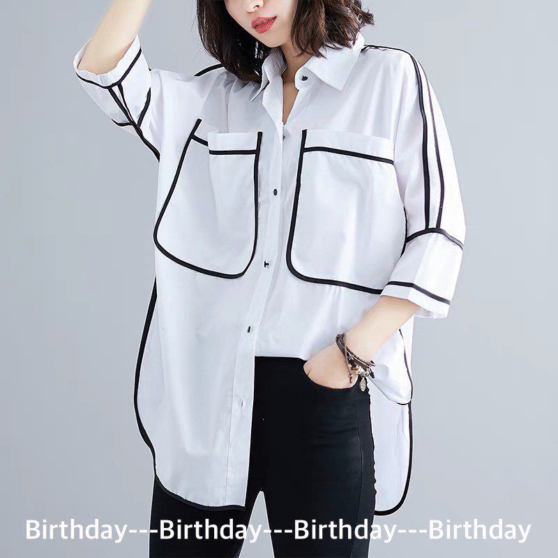 ทักก่อนสั่ง-เสื้อคอปก-แขนในตัว-แต่งขอบกุ๊น-oversize-อก48-goffee-birthday