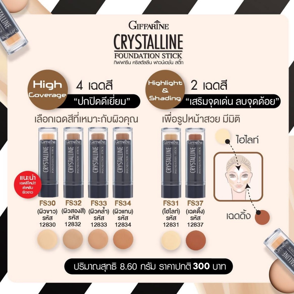 ส่งฟรี-รองพื้นชนิดแท่ง-คริสตัลลีน-กิฟฟารีน-ปกปิดระดับสูงสุด-หมดกังวลเรื่องรอยดำ-กระ-และฝ้า