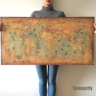 [Sunnycity] โปสเตอร์กระดาษ ลายแผนที่โลก ขนาดใหญ่ สไตล์วินเทจ สําหรับตกแต่งบ้าน