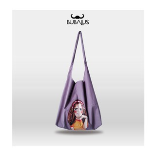 BBL-A015 🐃กระเป๋าผ้า ทรงถุง Hobo Bag สีม่วง ลายสกรีน ผู้สาวแซ่บ