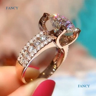 Fancyqube แหวนหมั้น สีโรสโกลด์ คุณภาพสูง เครื่องประดับแฟชั่น สําหรับผู้หญิง