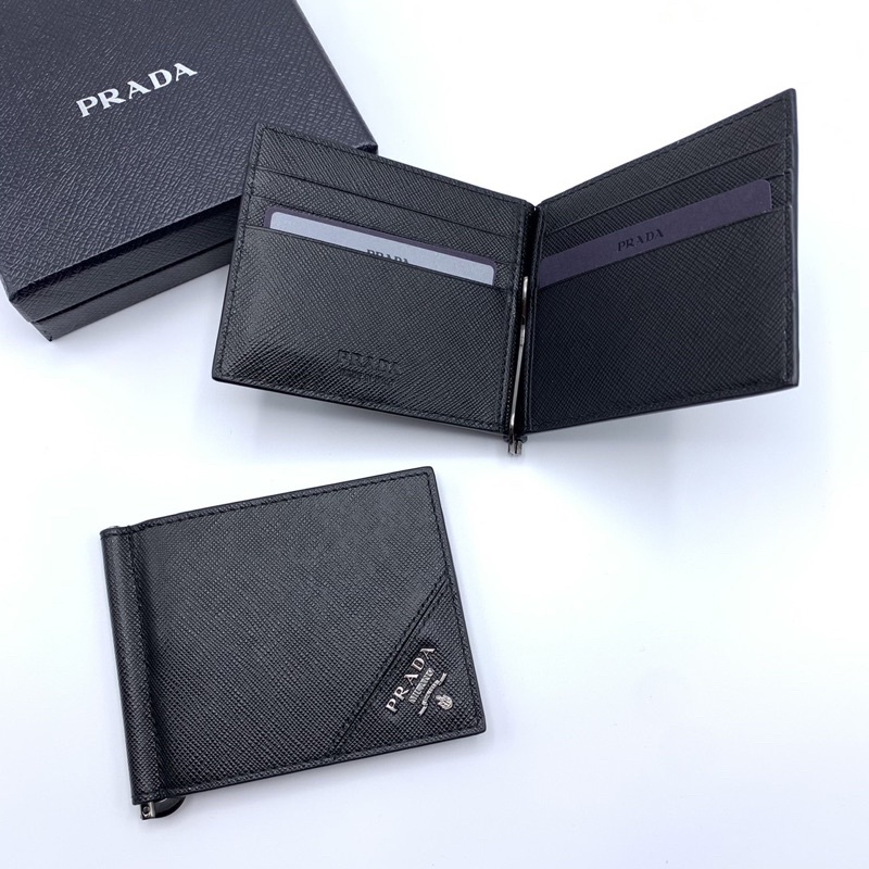 Prada wallet money clip กระเป๋าสตางค์ พราด้า ของแท้ ส่งฟรีEMS ทั้ง