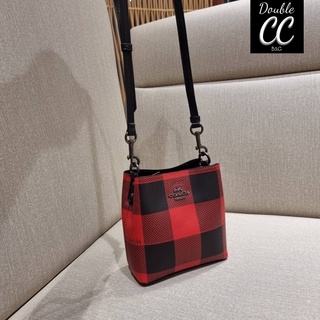 (แท้ 💯%‼ Factory) COACH 7267 MINI TOWN BUCKET BAG WITH BUFFALO PLAID PRINT