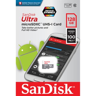 สินค้า Sandisk Ultra microSD Card Class10 128GB ความเร็ว 100MB/s (SDSQUNR-128G-GN6MN) ใส่ โทรศัพท์ กล้องติดรถยนต์ กล้องวงจรปิด