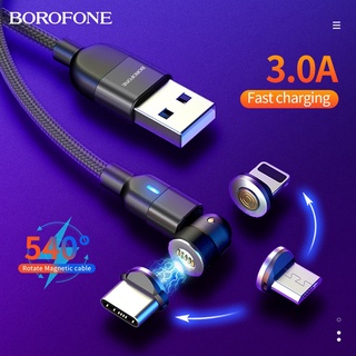 Borofone สายชาร์จแม่เหล็ก USB Type C หมุนได้สำหรับ  USB 3A Type C  Micro สายชาร์จ 540 องศาสำหรับ  HUAWEI OPPO ViVO Xiaomi Redmi สาย USB 1 ม./2 ม.