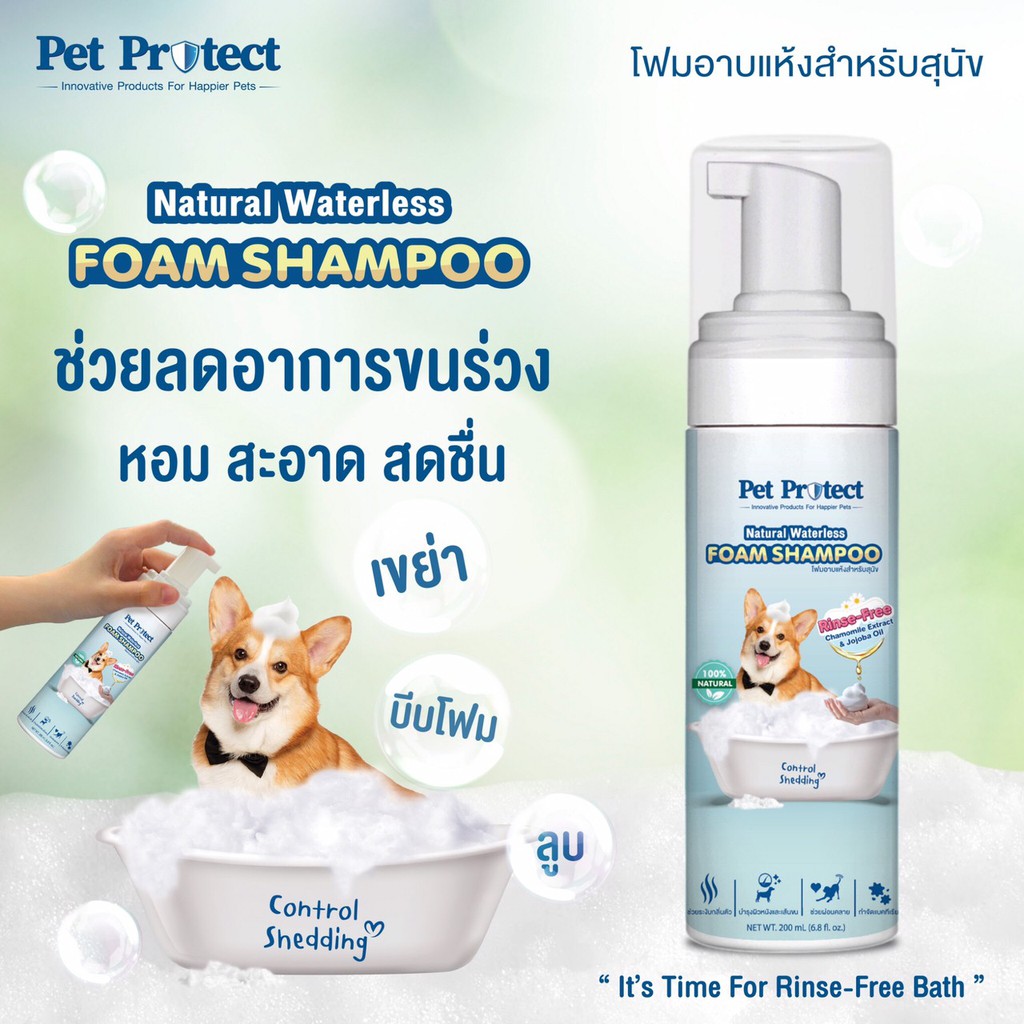 pet-protect-โฟมอาบน้ำแห้ง-สุนัข-กำจัดแบคทีเรีย-ธรรมชาติ100-สูตรไม่ต้องล้างน้ำออก-200ml-db55