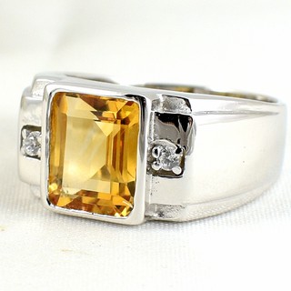 💎T079 แหวนพลอยแท้ แหวนเงินแท้ชุบทองคำขาว พลอยซิทรินแท้ 100%