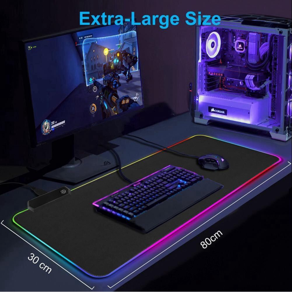 แผ่นรองเมาส์มีไฟ-rgb-gaming-mousepads-แผ่นรองเม้าส์สำหรับเล่นเกมส์-80cm-30cm-mouse-pad-with-lights-7colors