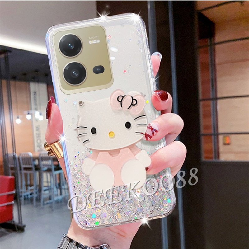 เคสโทรศัพท์มือถือนิ่ม-vivo-v25-5g-v25e-4g-y35-y22-y22s-y16-y02s-transparent-phone-case-cartoon-soft-with-cute-lovely-pink-cat-mirror-stand-holder-back-cover-smartphone-case-vivoy16-vivoy35-vivov25e