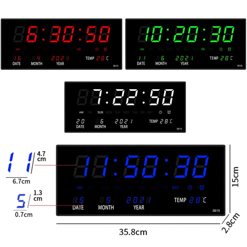 ภาพสินค้านาฬิกาดิจิตอล LED แขวนติดผนัง Number Clock แขวนผนัง รุ่น NO JH-3615 LED ขนาด 36x15x3CM มี4สีให้เลือก จากร้าน jck.500 บน Shopee ภาพที่ 2
