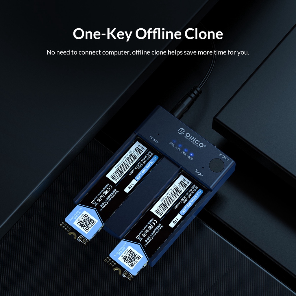 ข้อมูลประกอบของ Orico Dual Bay M.2 NVME SSD Enclosure Offline Clone USB C 3.1 Gen2 10GBPS สําหรับเครื่องอ่านฮาร์ดไดรฟ์ M Key และ M/B Key NVME PCI-E SSD (M2P2-C3-C)