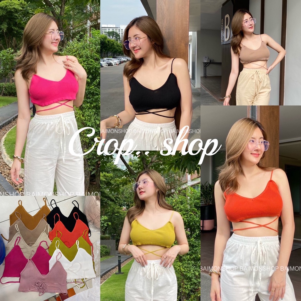 crop-shop-สายเดี่ยว-ผ้าไหมพรม-พันเอวเก๋ๆ-น่ารักๆสไตล์เเซ่บๆ-ปังเวอร์จ้า