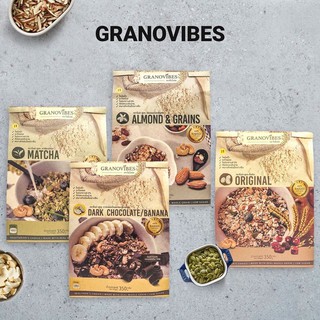 Granovibes กราโนไวบ์ส กราโนล่า น้ำหนักสุทธิ 350 กรัม ต่อ 1ถุง (2ถุง175กรัม) มี 4รส ให้เลือก