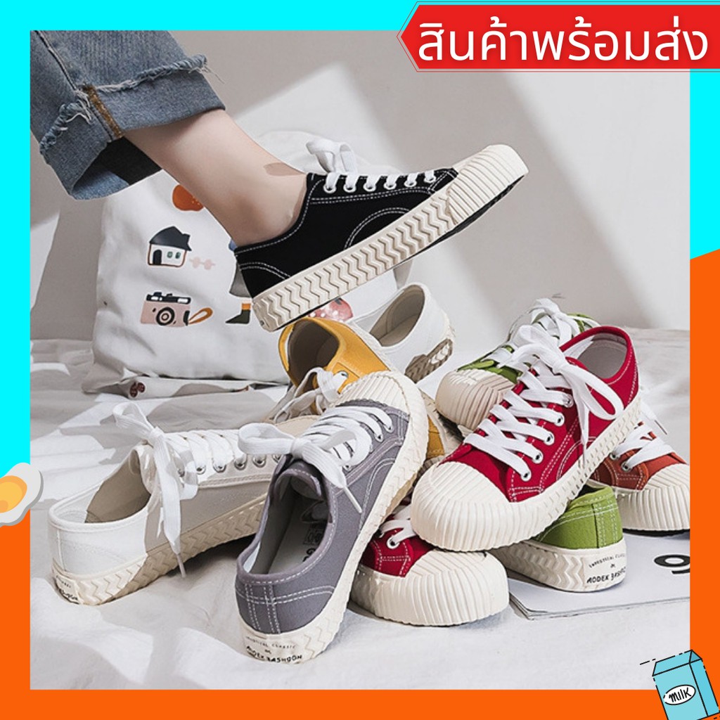 ภาพสินค้ารองเท้าผ้าใบบิสกิต มี 2 สี ขาว ดำ รุ่น 77 พร้อมส่งในไทย จากร้าน bright232 บน Shopee ภาพที่ 2
