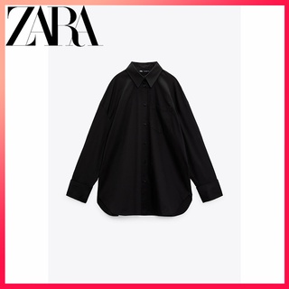 Zara ใหม่ เสื้อเชิ้ต ทรงหลวม สีดํา แฟชั่นฤดูใบไม้ร่วง สําหรับผู้หญิง