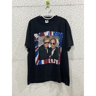 เสื้อยืดผ้าฝ้ายCOTTON Vintage 1995’s Elton John&amp; Billie Joe Concert XL Black T-shirt S-5XL