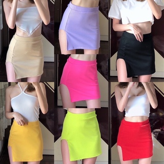 Petite♡︎ Short Skirt กระโปรงสั้นทรงเอแฟชั่นผ่าข้างเซ็กซี่สุดฮิต ผ้าร่องหนาสีสดใส แซ่บๆ