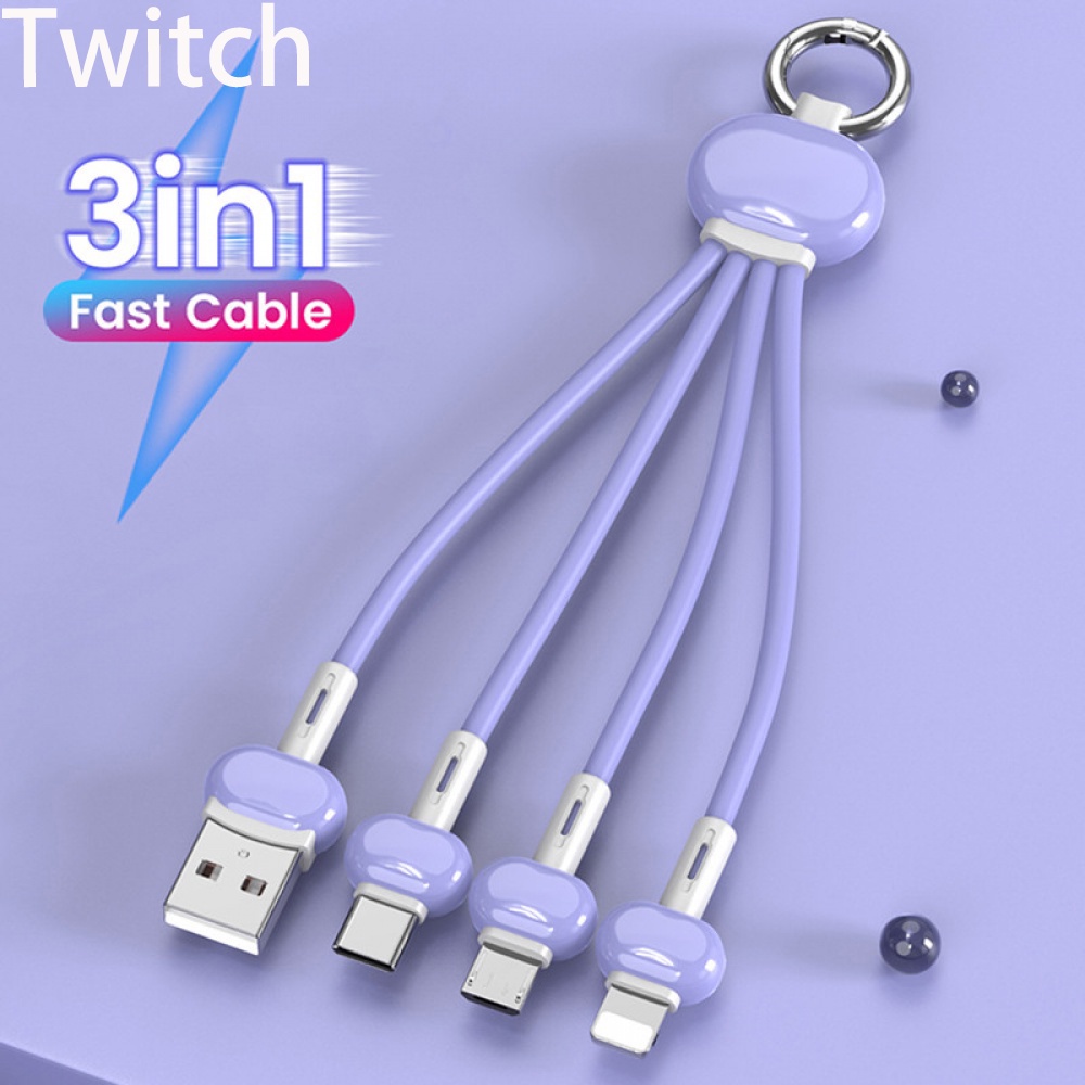 Twitch 3 in 1 พวงกุญแจ สายชาร์จ USB Type C แบบพกพา ชาร์จเร็ว สีสันสดใส ...