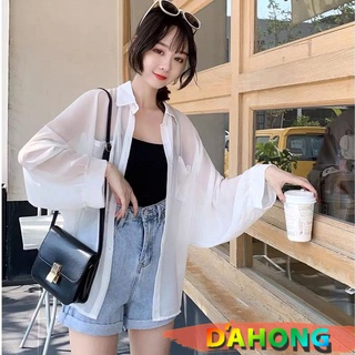 Dahong 💖 เสื้อ เชิ้ตซีฟอง เสื้อครอป แขนยาวมีกระเป๋าหน้า 2 ข้าง สไตล์เกาหลี 008