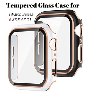 ภาพขนาดย่อของสินค้ากระจกนิรภัยสำหรับ Apple Watch Serise 6 SE 5 Band 44 มม. 40 มม. ในตัวกระจกเทมเปอร์ปกป้องหน้าจอ, ขอบสีโรสโกลด์ กันชนสีขาว เต็มรูปแบบ HD ฟิล์มป้องกันที่ชัดเจนสำหรับ iWatch Series 3/2/1 วง 38 มม. 42 มม. (AONEE)