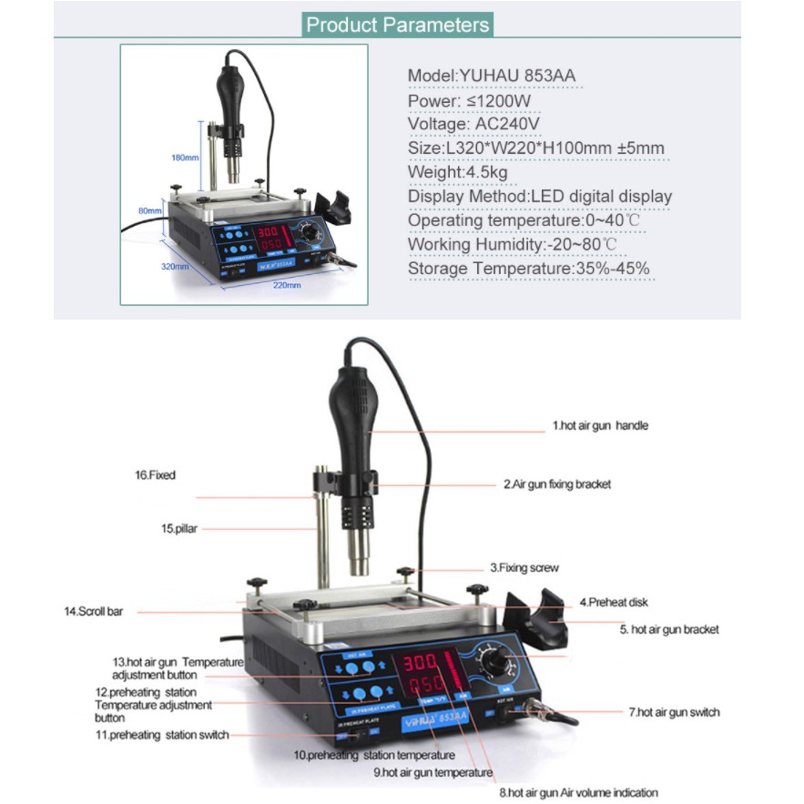 YIHUA 853AAA Preheating Station In Rework Station Soldering, 59% OFF
