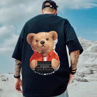 เสื้อยืดแขนสั้นลําลอง ทรงหลวม ลายหมี เข้ากับทุกการแต่งกาย สไตล์สตรีท สําหรับผู้ชาย 2021