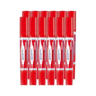 แลนเซอร์ DUO ปากกาเคมี 2 หัว สีแดง แพ็ค 12 ด้าม101337LANCER Chemical Pen Duo Red Ink 12 Pcs/Pack