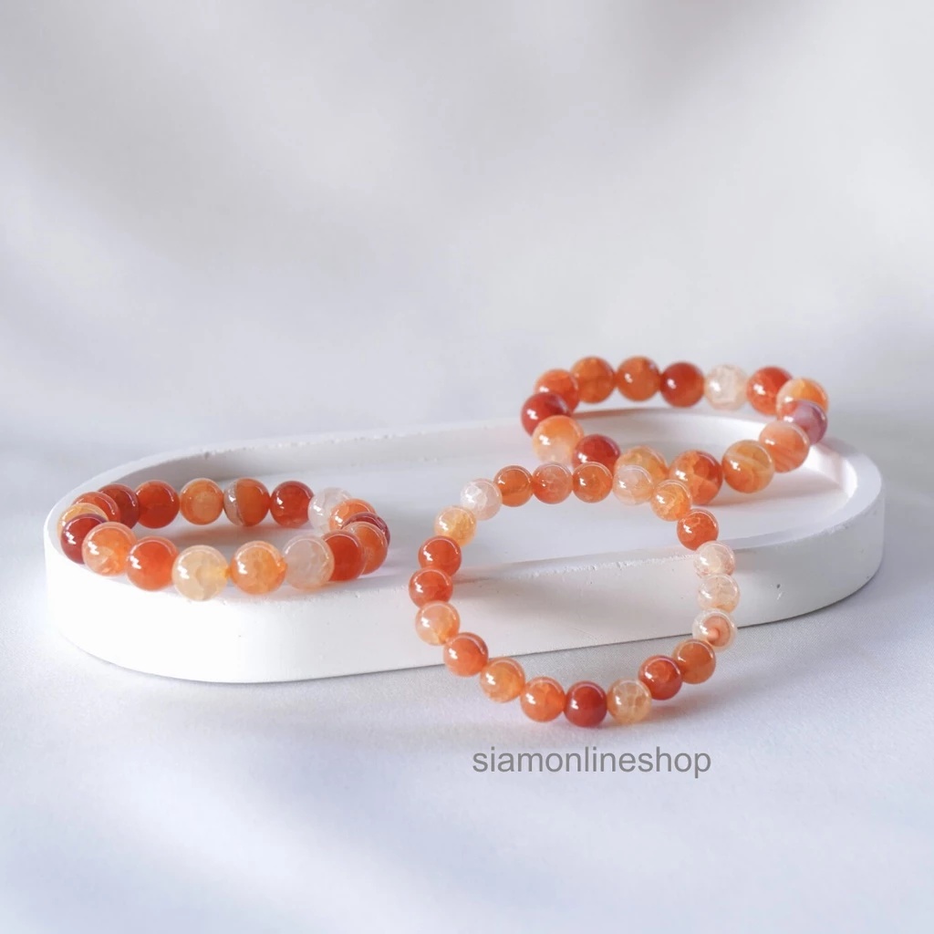 Orange Cracked Agate Stone หินมงคล หินเกล็ดมังกรสีส้ม เลือกขนาดเม็ดหินได้ (6-12 มม.) สร้อยข้อมือหินแท้ https://wayoza.com