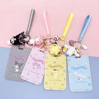 SANRIO กระเป๋าใส่บัตร ลายการ์ตูนอนิเมะ Hello Kitty Melody น่ารัก พร้อมสายคล้อง สําหรับเด็กผู้หญิง