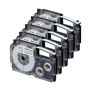 5pcs XR-6WE Compatible Casio Black on white Label Tape 6mm