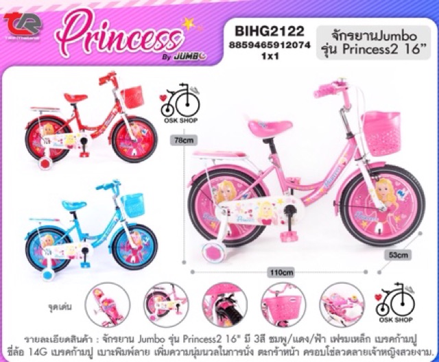 ภาพหน้าปกสินค้าจักรยานเด็ก จักรยานเจ้าหญิง ขนาด 12 นิ้ว 16 นิ้ว รุ่นเจ้าหญิง Princess