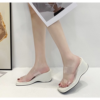 สินค้า ส่งไว🔥35-40 รองเท้าแตะส้นสูง 6.5ซม คาดใส2สาย เรียบ สวย น้ำหนักเบา ใส่สบาย (6715)