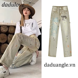 DaDulove💕 New American Ins Letter Jeans Washed High Waist Loose Wide Leg Pants Fashion Womens Clothing