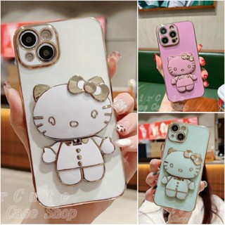 เคส iPhone 8 7 Plus 14 13 12 11 Pro Max X XR XS Max 8Plus 7Plus iPhone8 iPhone7 iPhone14 iPhone13 iPhone12 iPhone11 White Purple Green Plating Hello Kitty Cosmetic Mirror Stand Soft Case