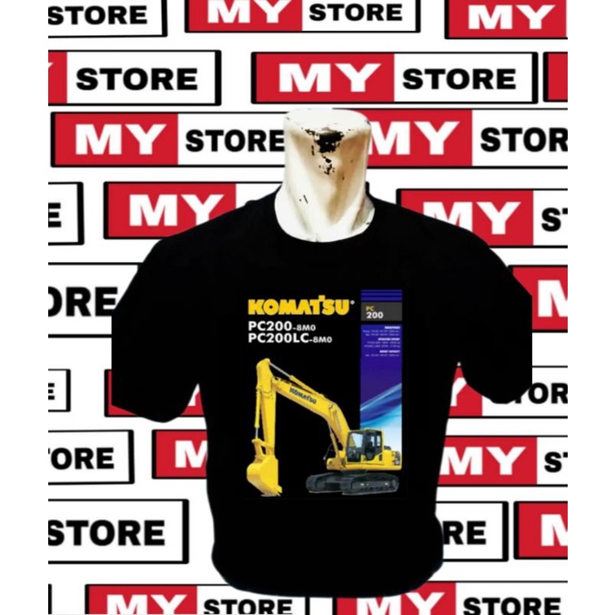 เสื้อยืดแขนสั้น-ลายรถขุด-komatsu-pc200-สีดํา