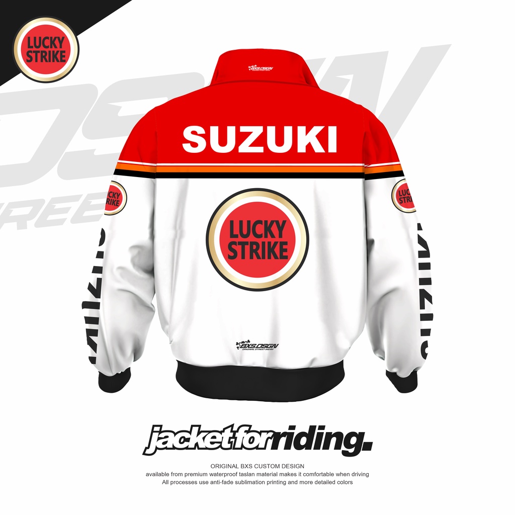 เสื้อแจ็กเก็ต-ลาย-suzuki-vintage-lucky-strike-กันน้ํา-เหมาะกับการขับขี่