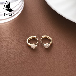 Total.c✨ใหม่ล่าสุด ต่างหูห่วงไทเทเนียม สเตนเลส ลายดอกไม้ ประดับเพชร สีทอง กันจาง สไตล์เกาหลี เครื่องประดับ สําหรับผู้ใหญ่ 2023 D578