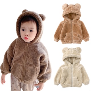 เสื้อแจ็กเก็ต มีฮู้ด ผ้าฟลีซ แต่งหูหมี สําหรับเด็กผู้ชาย และเด็กผู้หญิง อายุ 1-6 ปี