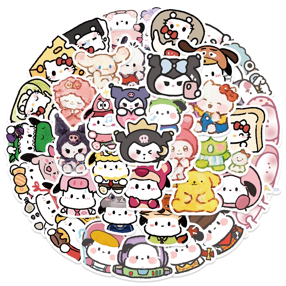 sanrio-สติกเกอร์-ลายการ์ตูน-hello-kitty-cinnamoroll-kuromi-my-melody-กันน้ํา-สําหรับตกแต่งของเล่นเด็ก-56-ชิ้น