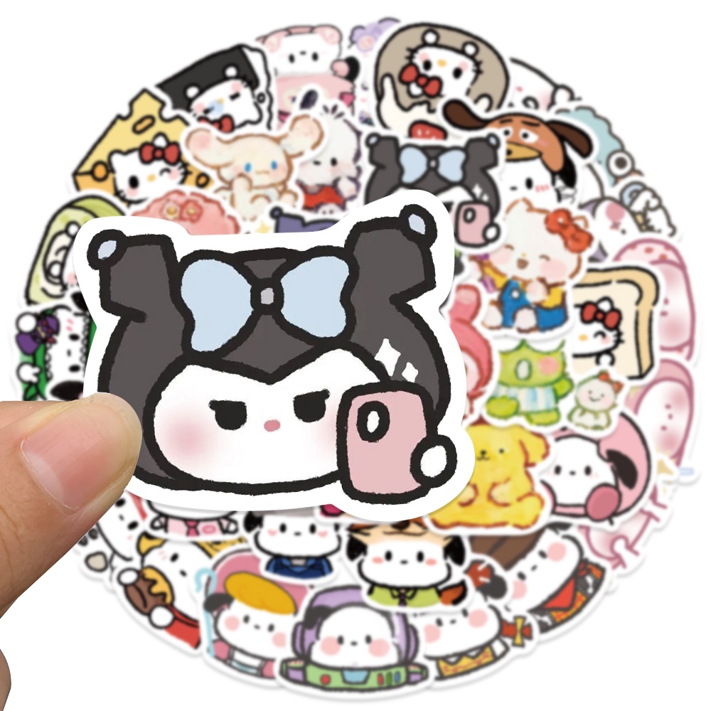 sanrio-สติกเกอร์-ลายการ์ตูน-hello-kitty-cinnamoroll-kuromi-my-melody-กันน้ํา-สําหรับตกแต่งของเล่นเด็ก-56-ชิ้น